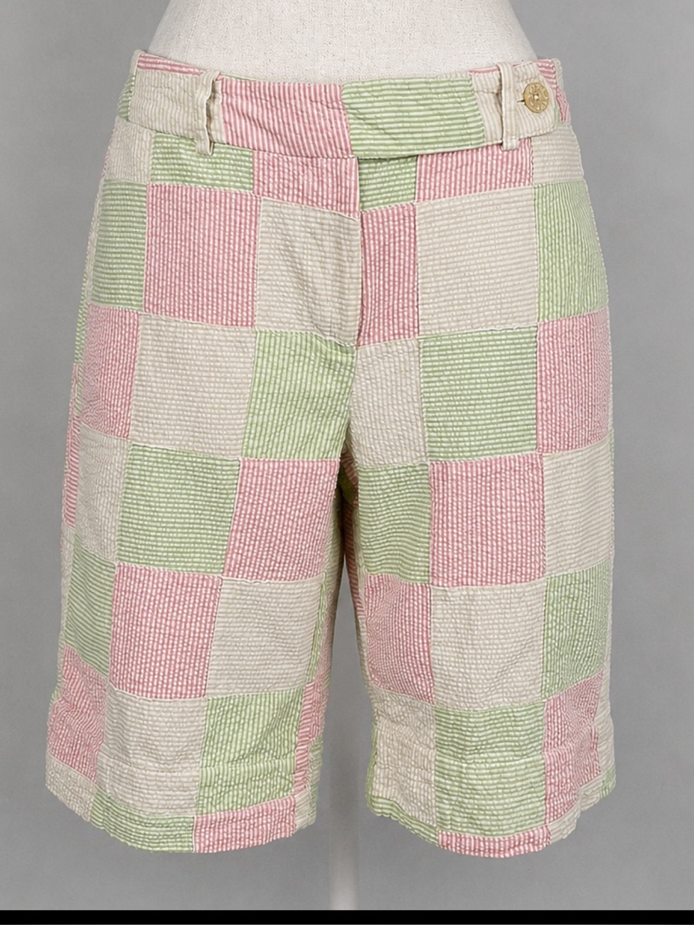 IZOD Golf Patchwork Seersucker Shorts | 100% Cotton | Pastel Pink Green | Size 6